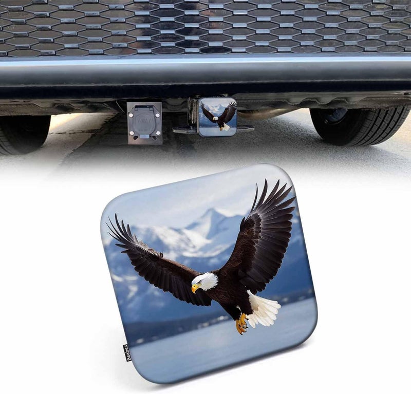 Beabes Bald Eagle Hitch Cover Winter American Eagle River Snow Mountain Rubber Trailer Hitch Cover Receiver Tube Covers Plug Cap Fits 2 Inch Receivers for Pickups Trucks SUVs Cars - Image 1